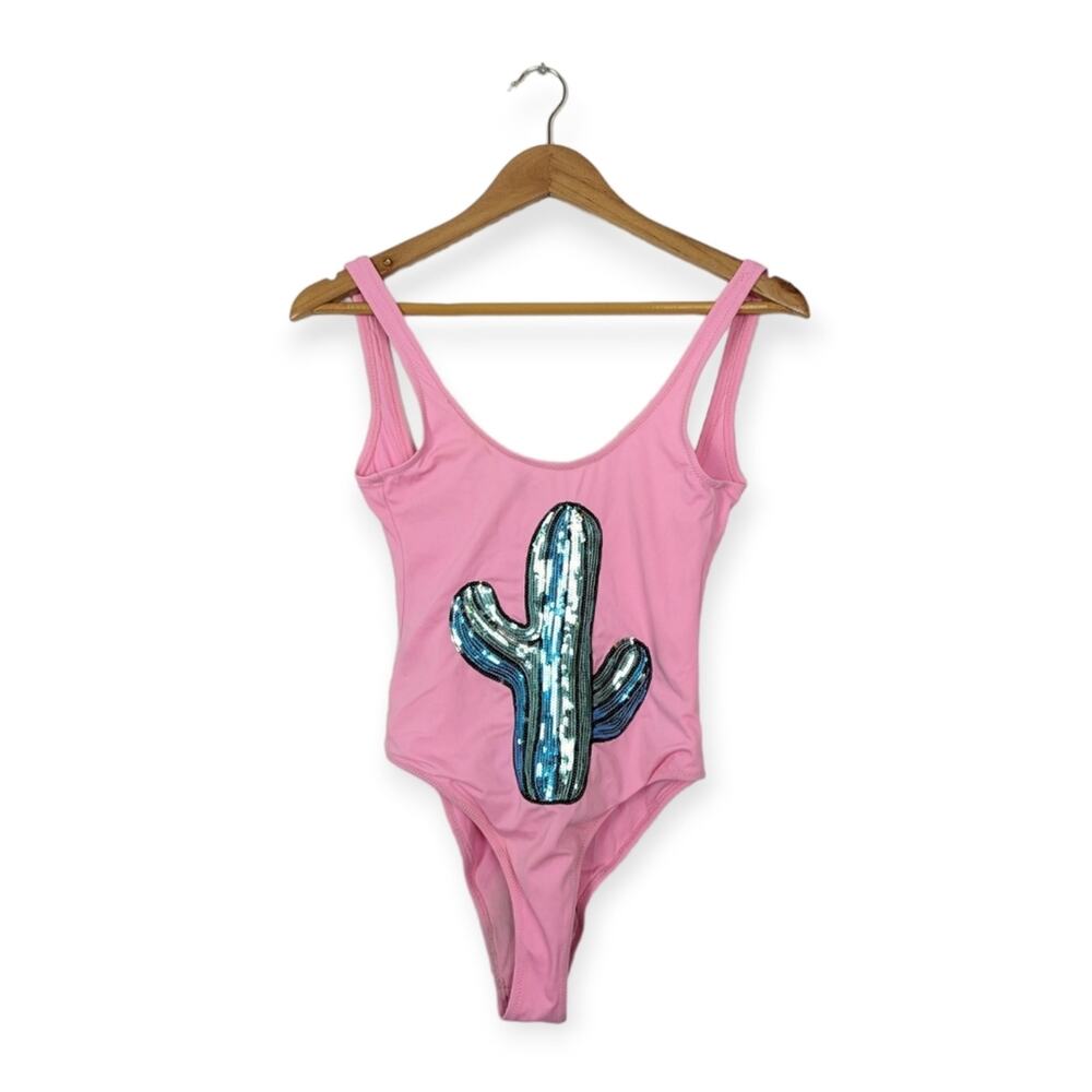 TopShop Pink Sequin Cactus One Piece Swimsuit Size 4